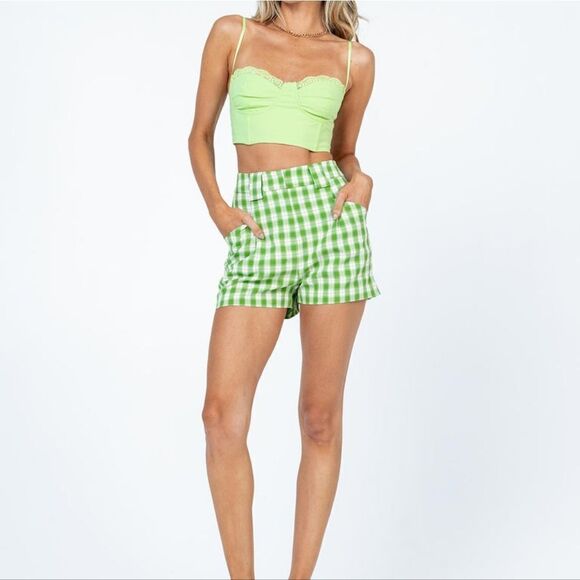 Princess Polly Tashie shorts green Size 2 in Green & White NWT and in packaging - Picture 3 of 7